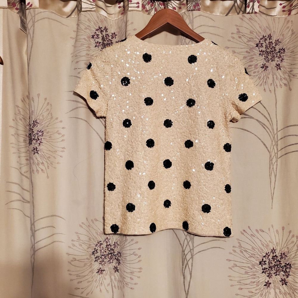 J. Crew Sequin Top Polka Dot Short Sleeve Size XS